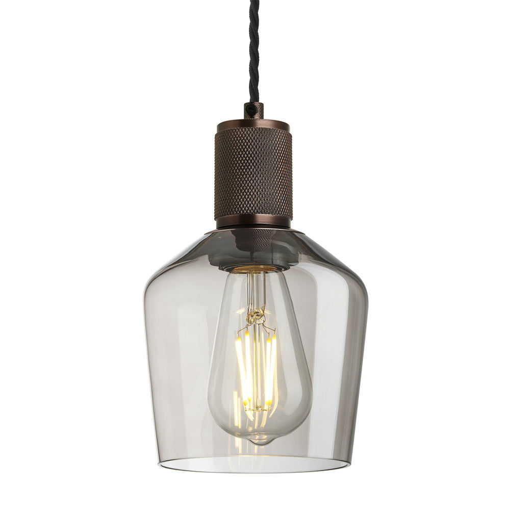 Smoked Glass Mocha with Bronze Holder Schoolhouse Pendant Knurled Holder KN-SGL-SHP5-MO-BZH