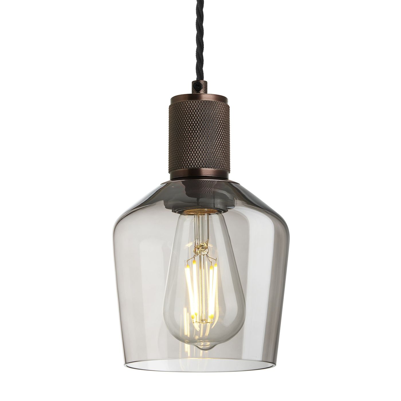 Smoked Glass Mocha with Bronze Holder Schoolhouse Pendant Knurled Holder KN-SGL-SHP5-MO-BZH