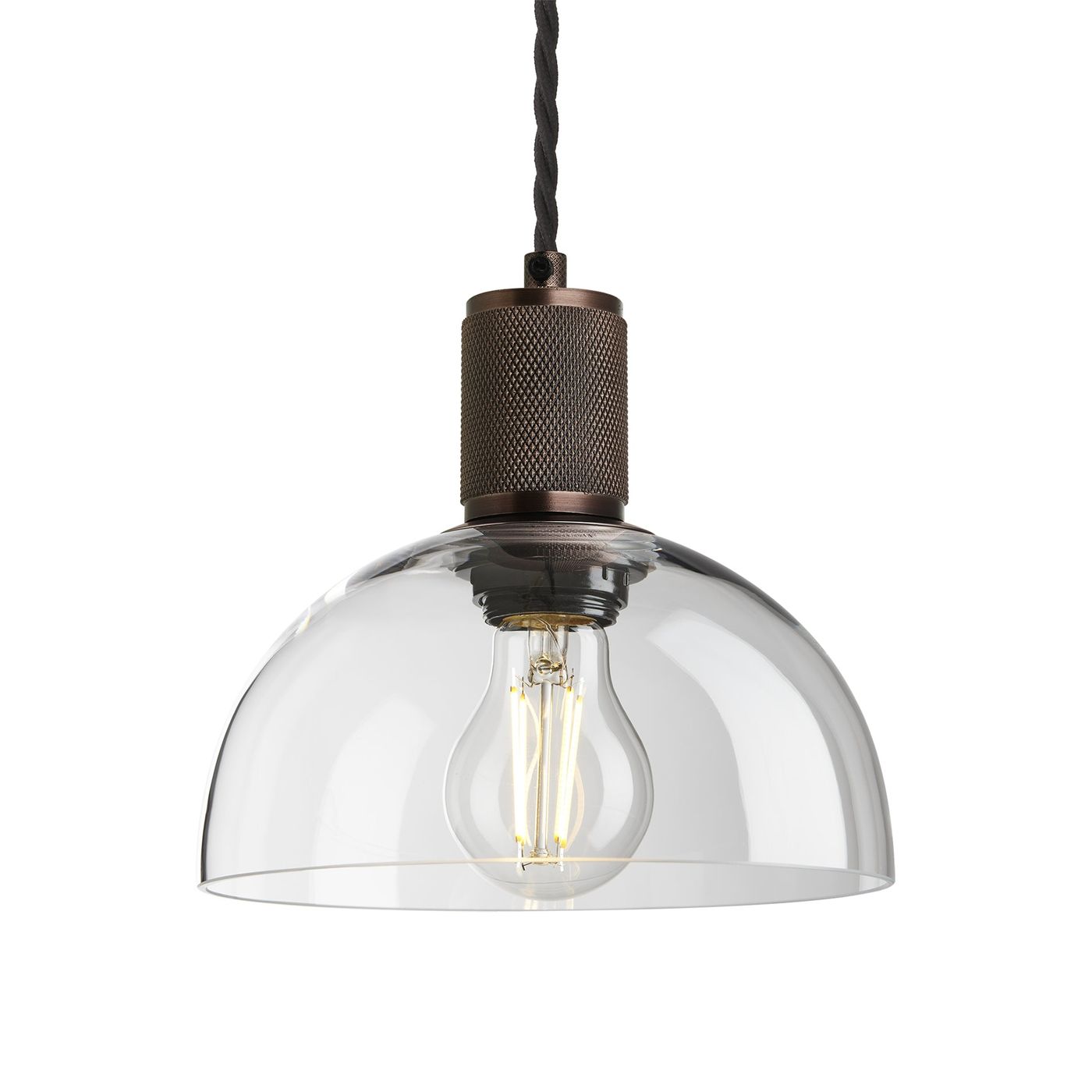 Clear Glass and Bronze Holder Dome Pendant Knurled Holder KN-GLDP8-CL-BZH