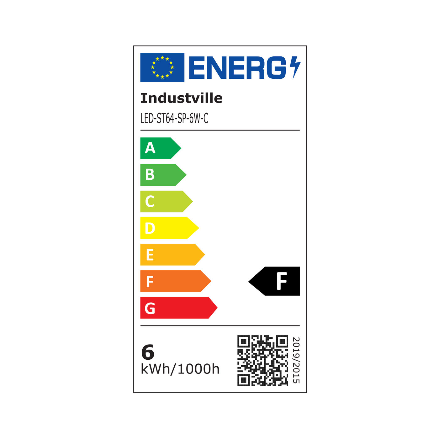 EU Energy Label for LED Edison Spiral Old Filament Dimmable Bulb- 6W E27 Pear ST64 - Clear