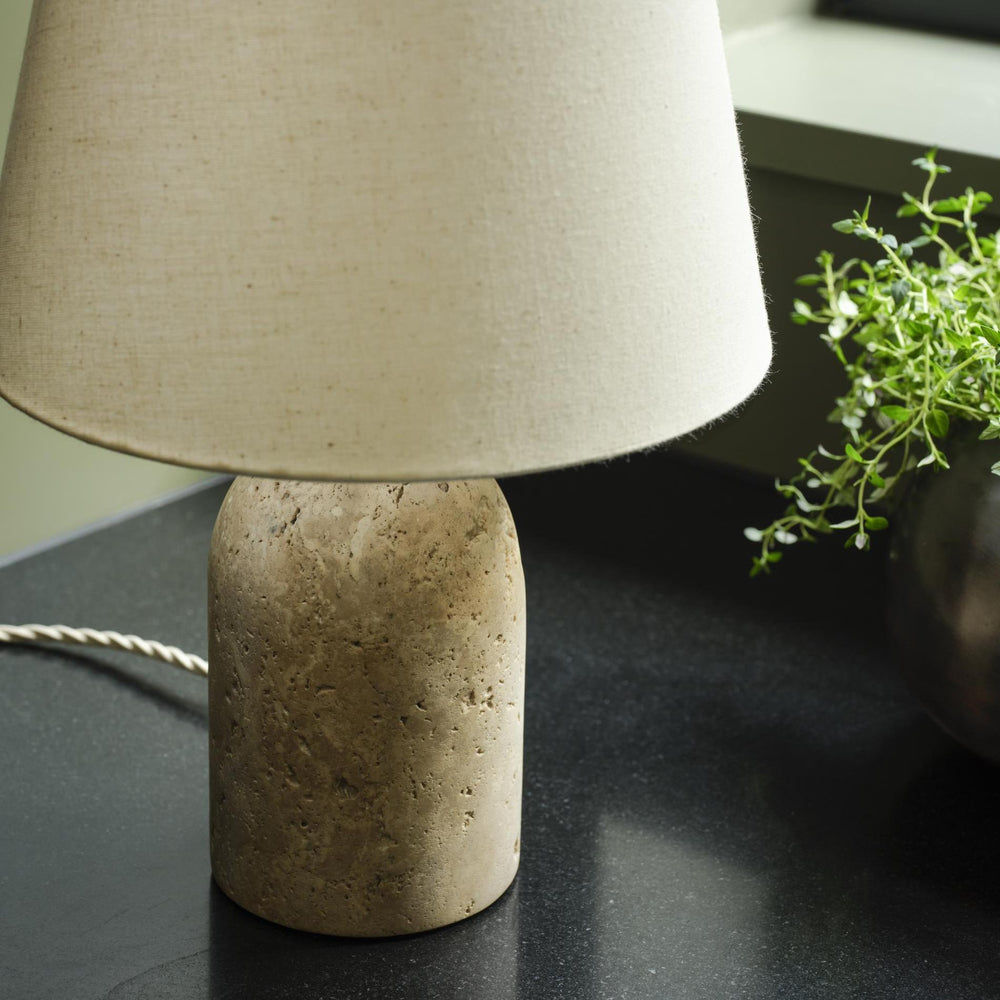 Travertine Cone Table Lamp Natural Cotton in Medium Empire Shade, Product Code TR-CSTL-EM-M-NC