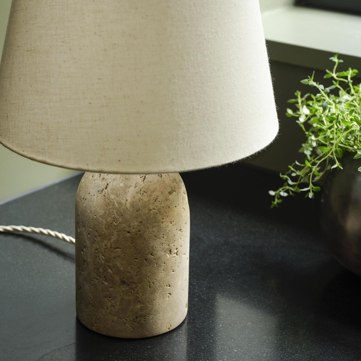 Travertine Cone Table Lamp Natural Cotton in Medium Empire Shade, Product Code TR-CSTL-EM-M-NC