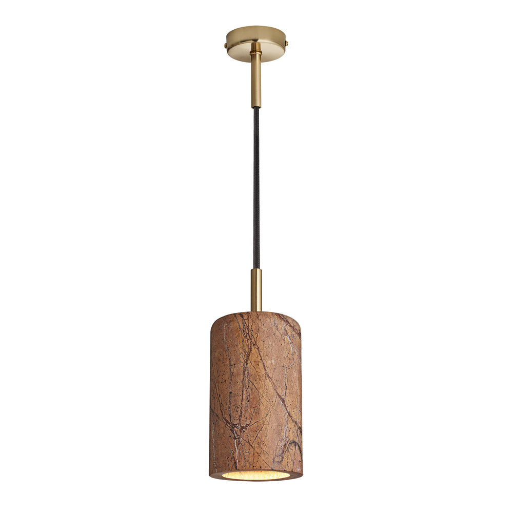 Marble Cylinder Pendant Light - 4 inch - Amber With Brass Holder 