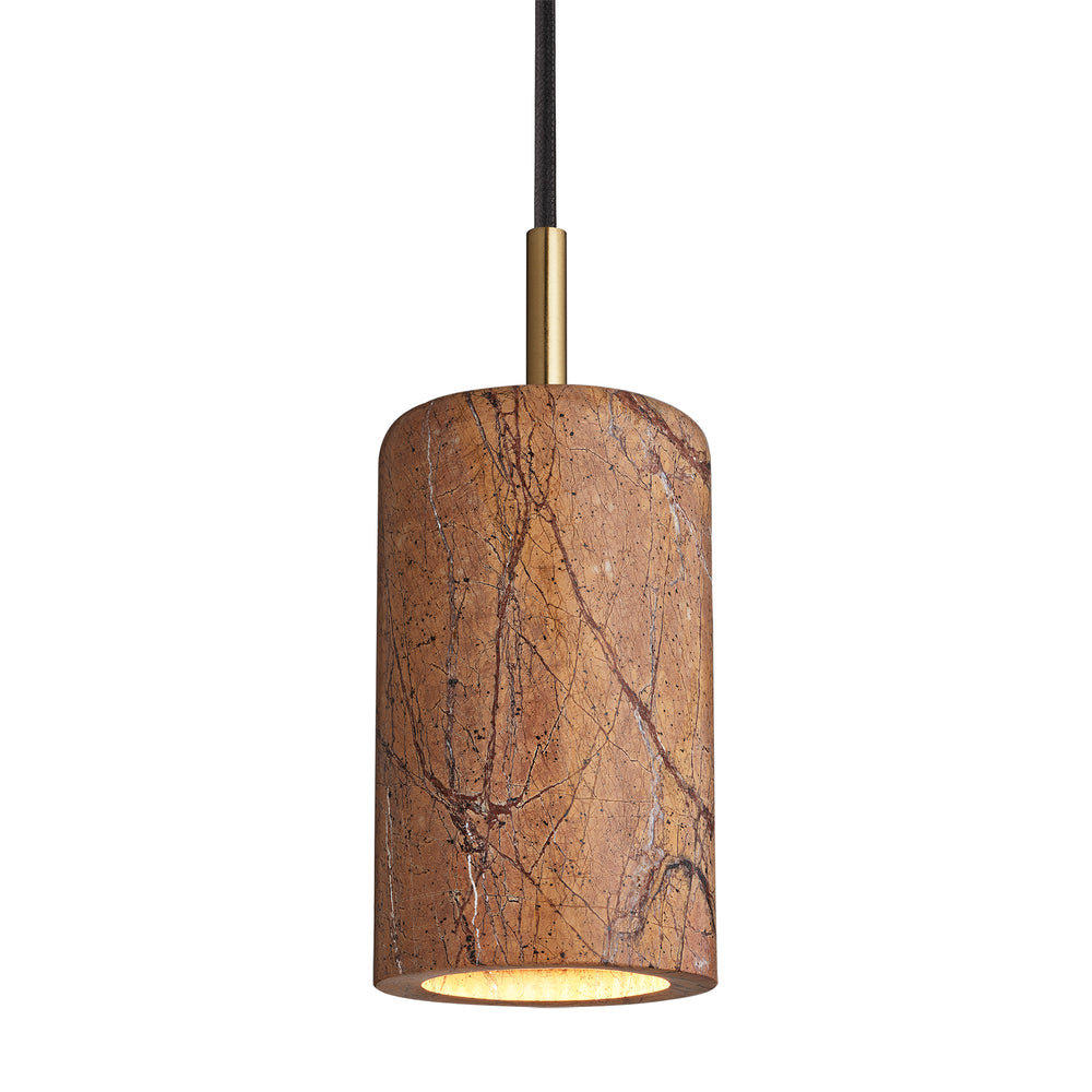 Marble Cylinder Pendant Light - 4 inch - Amber With Brass Holder 