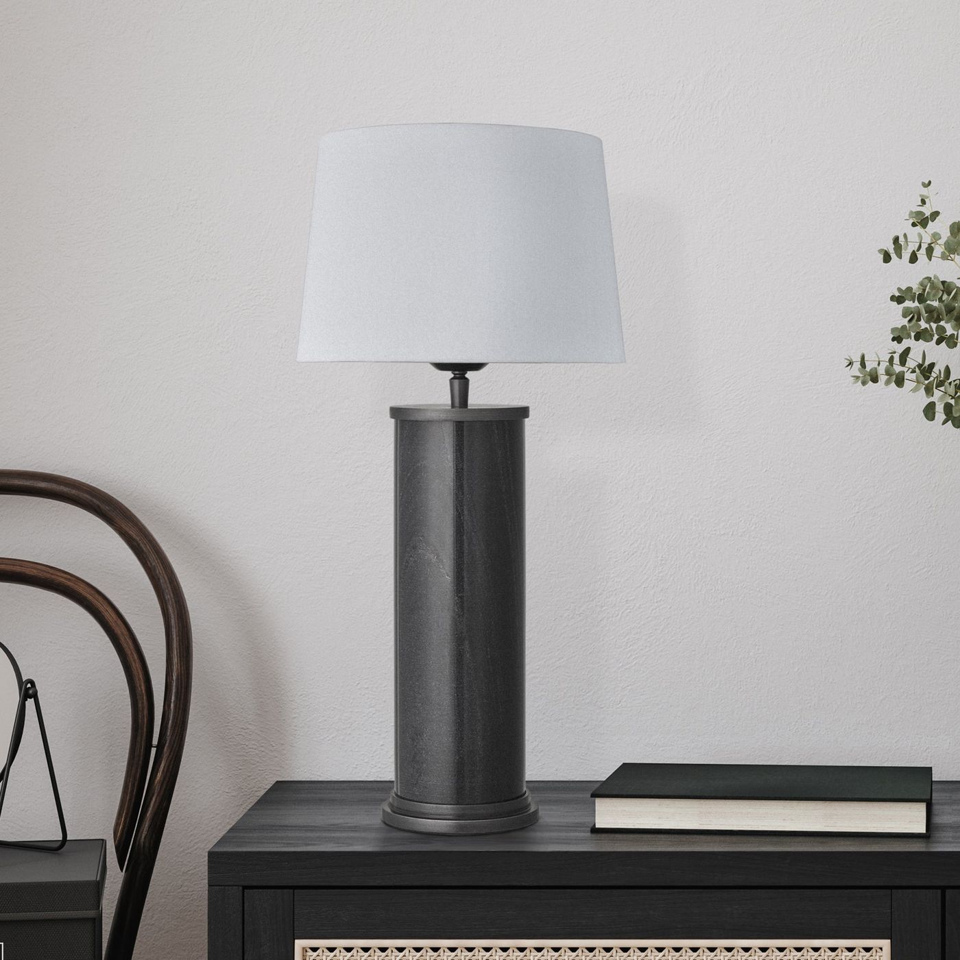 Marble Pillar Cylinder Table Lamp - Black with Pewter - Base Only