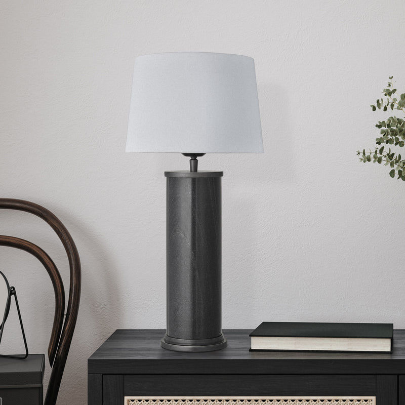 Marble Pillar Cylinder Table Lamp - Black with Pewter - Base Only