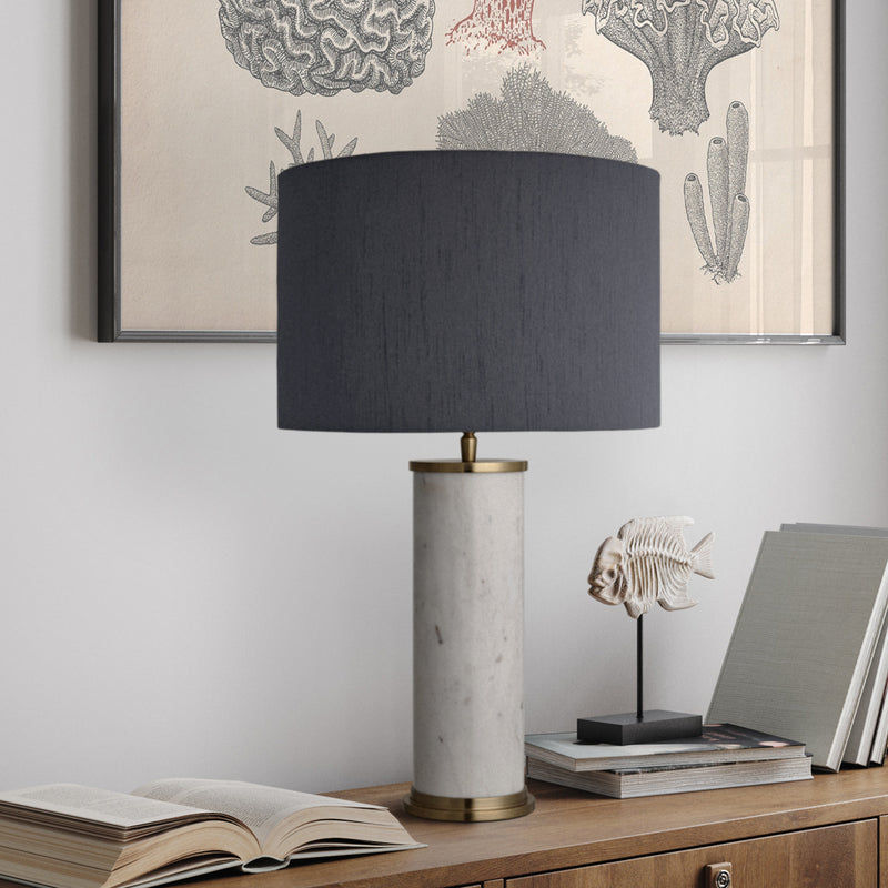 Marble Pillar Cylinder Table Lamp - White with Brass - Base Only