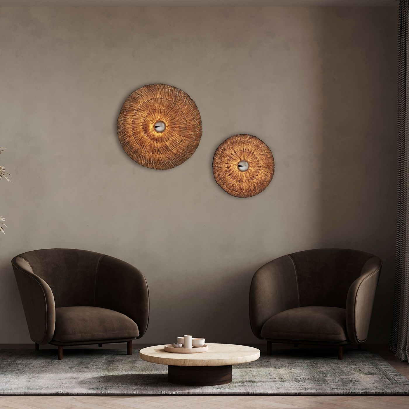 MoonjNaturalGrassRoundWallLightFlushMount-Brown-LivingRoom