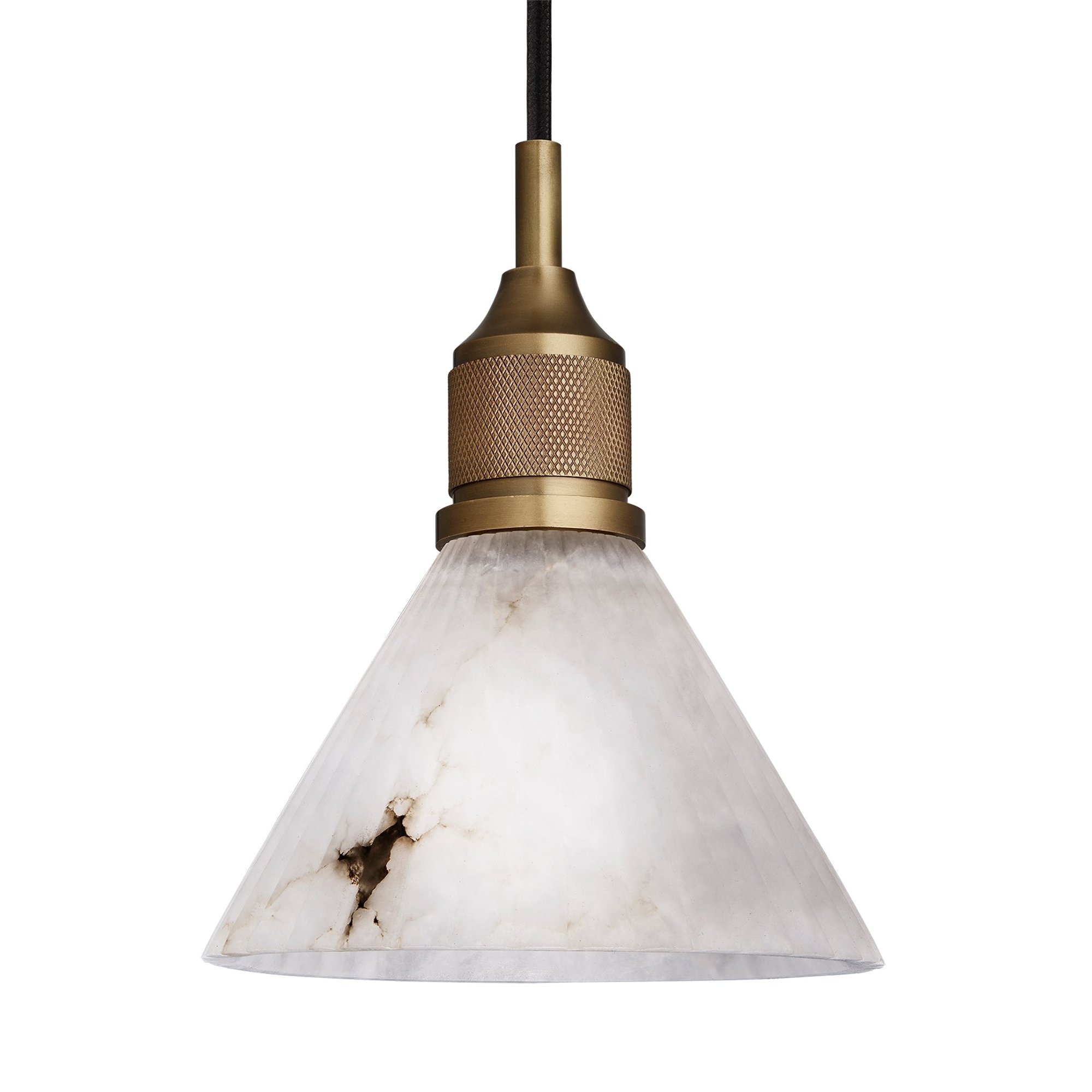 Noho Alabaster Fluted Funnel Pendant Light with Brass Holder in 7 Inch