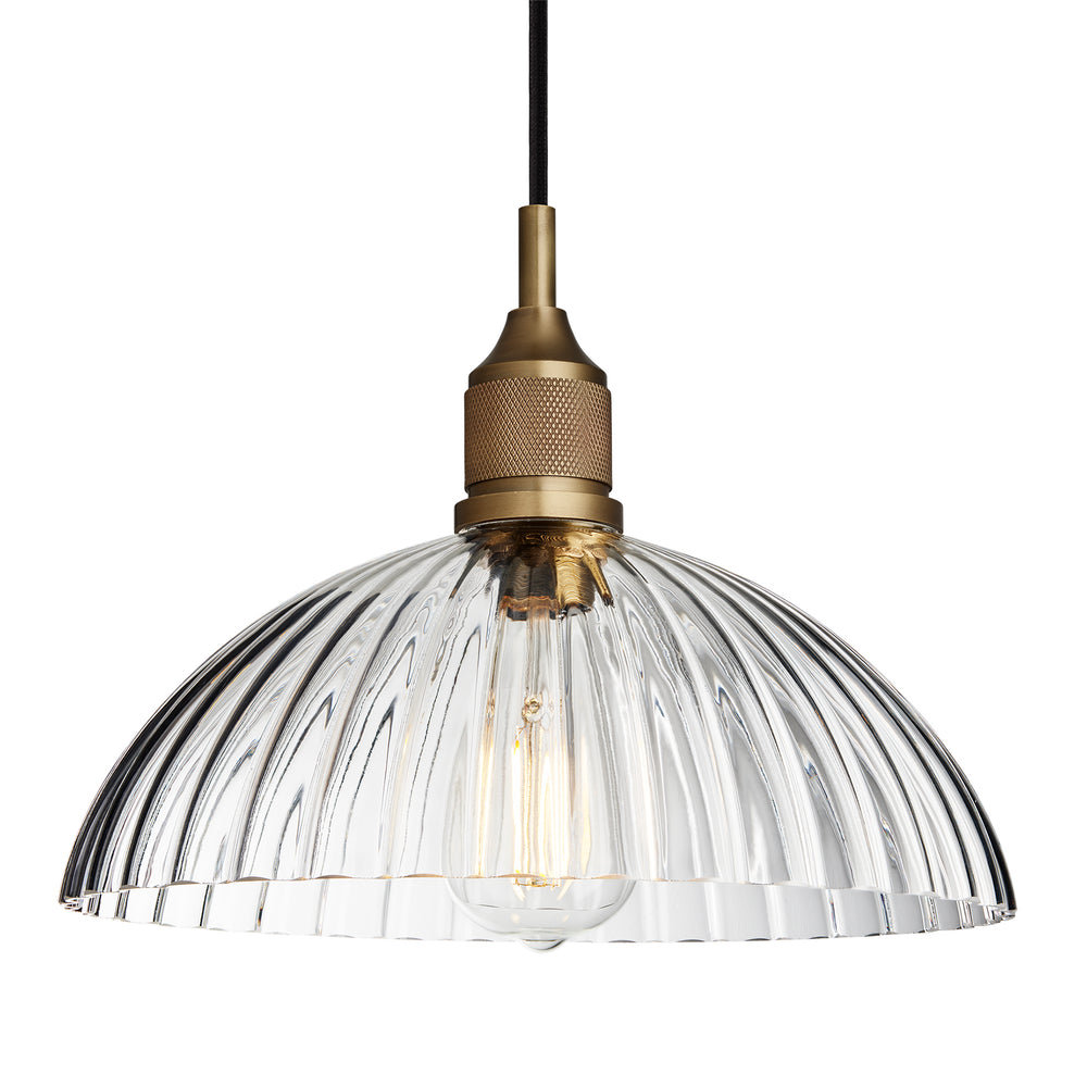 Noho Glass Ribbed Dome Pendant Light - 12 Inch with Brass Holder