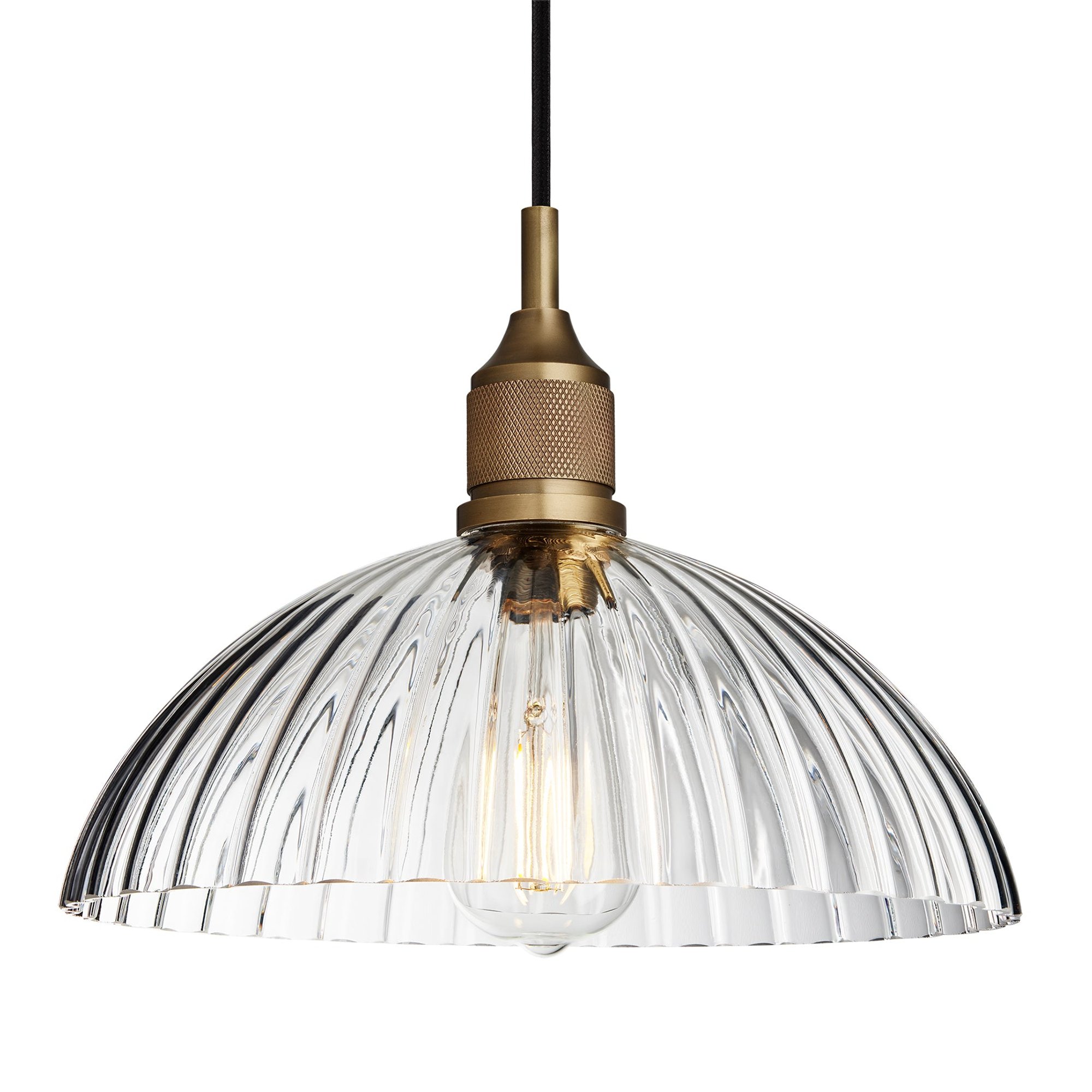 Noho Glass Ribbed Dome Pendant Light - 12 Inch with Brass Holder