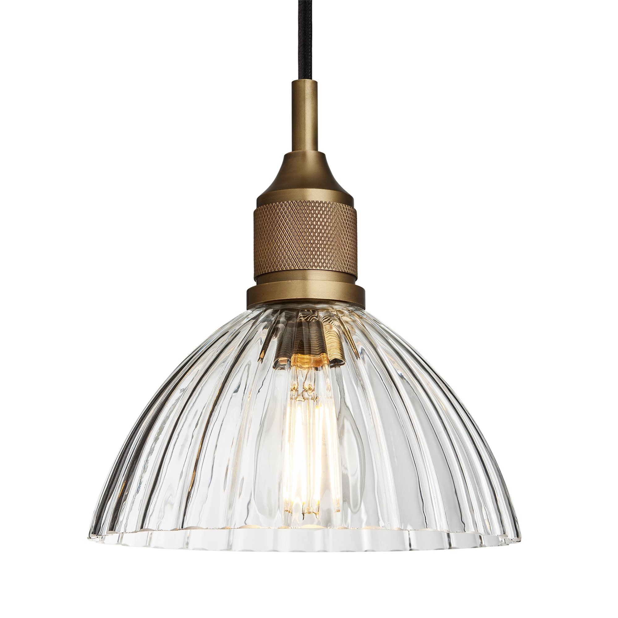 Noho Glass Ribbed Dome Pendant Light - 8 Inch with Brass Holder