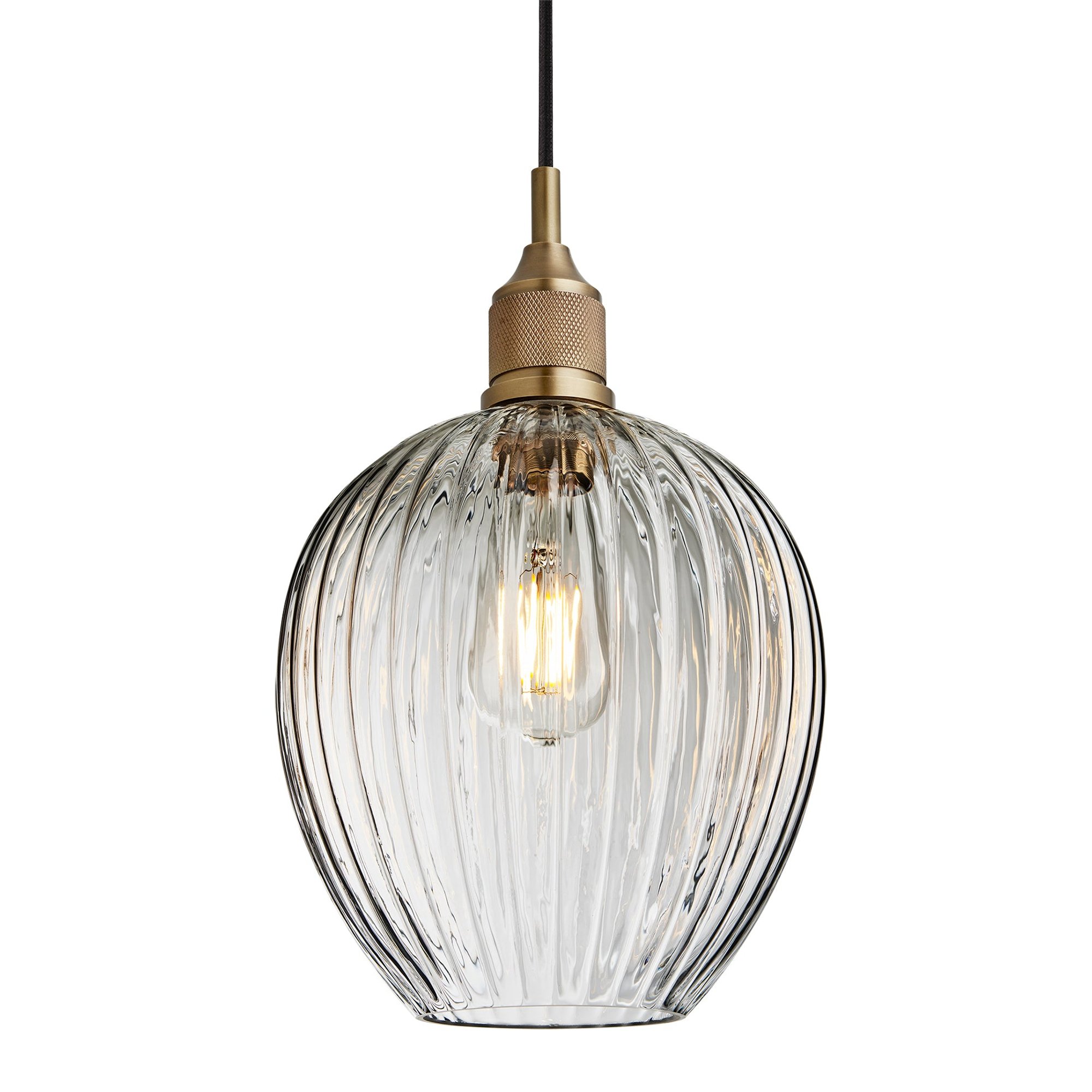 Noho Glass Ribbed Tulip Pendant Light - 9 Inch with Brass Holder