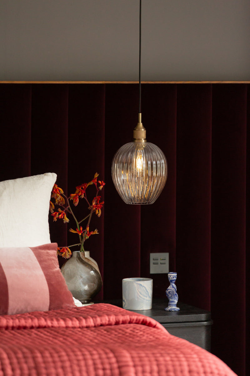 Noho Glass Ribbed Tulip Pendant Light - 9 Inch - Ceiling Lights - Industville Lighting UK