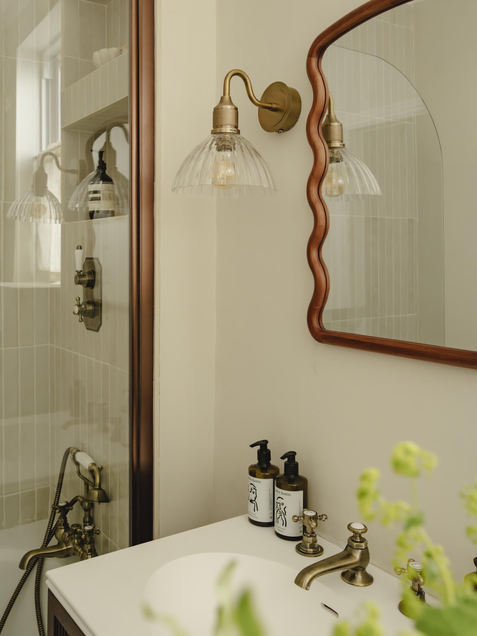 Noho Glass Ribbed Dome Swan Neck Wall Light - 8 Inch with Brass Holder