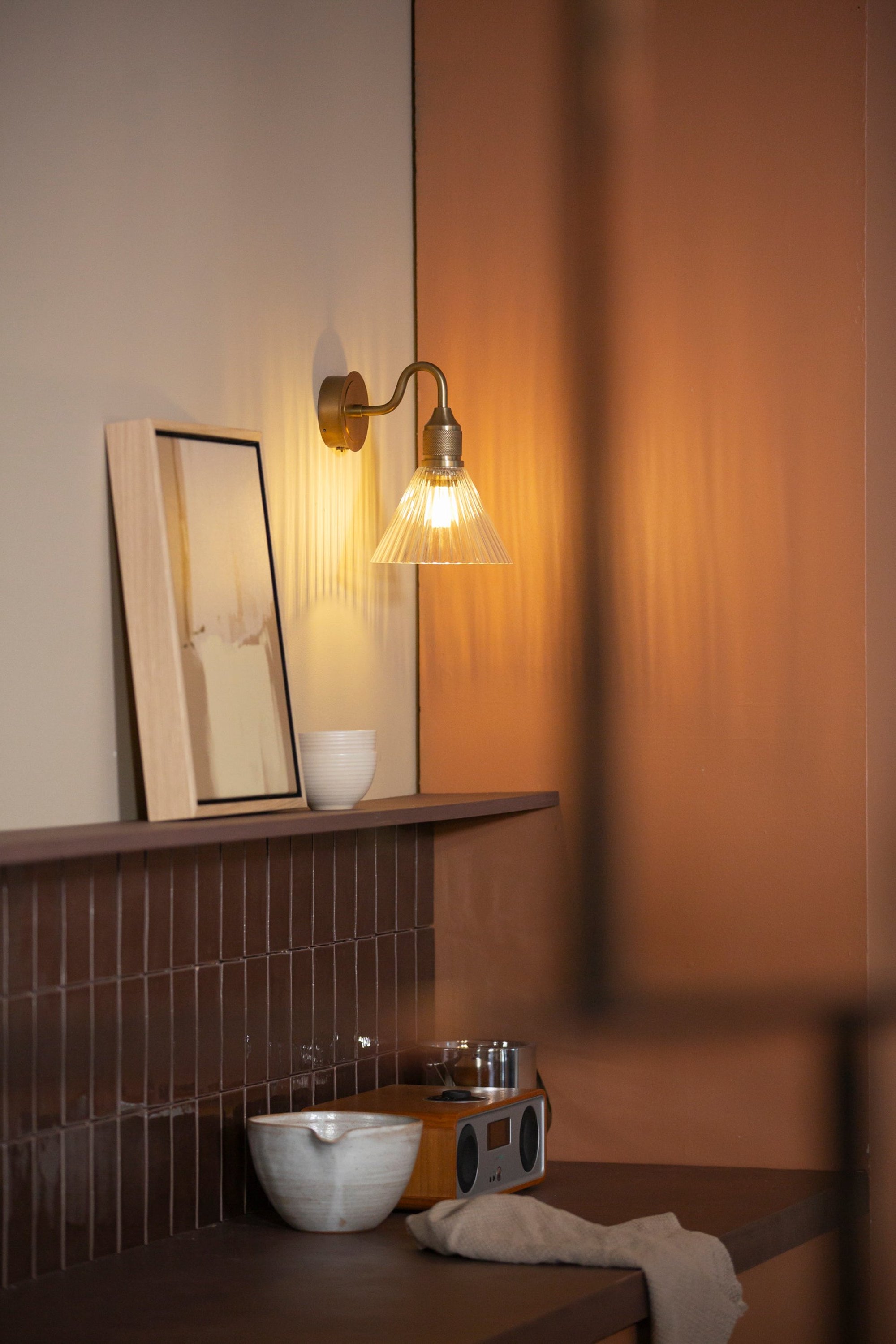 Noho Glass Funnel Swan Neck Wall Light - 7 Inch with Brass Holder