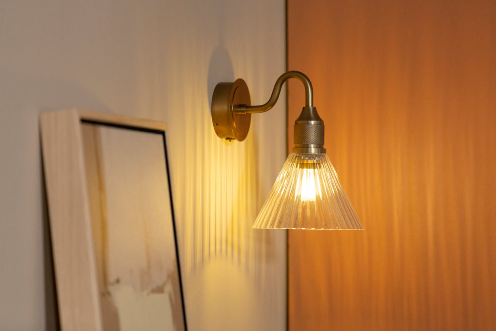 Noho Glass Funnel Swan Neck Wall Light - 7 Inch with Brass Holder