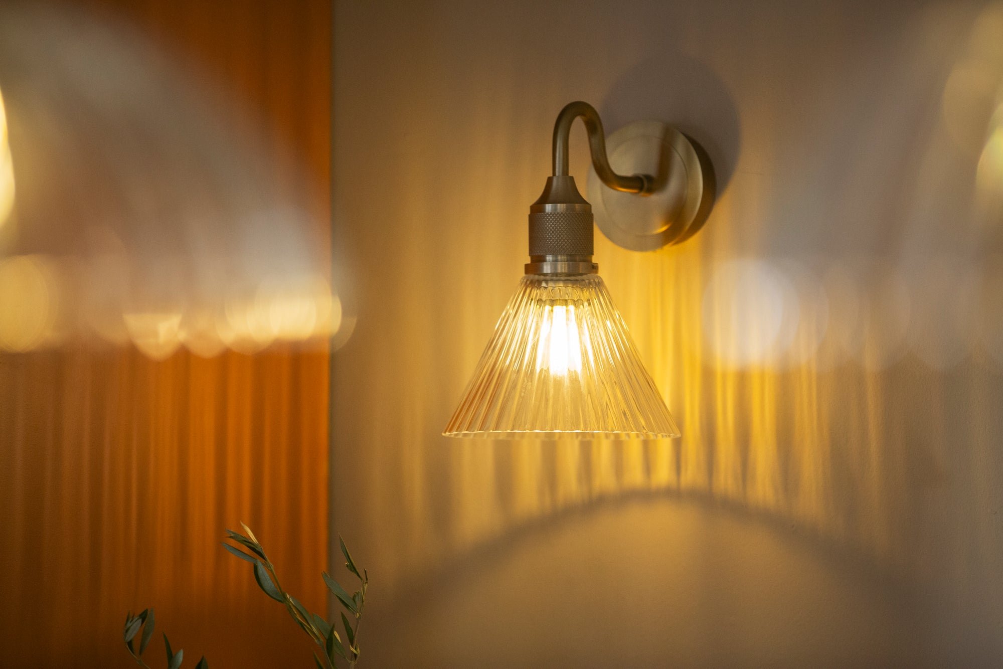 Noho Glass Funnel Swan Neck Wall Light - 7 Inch with Brass Holder