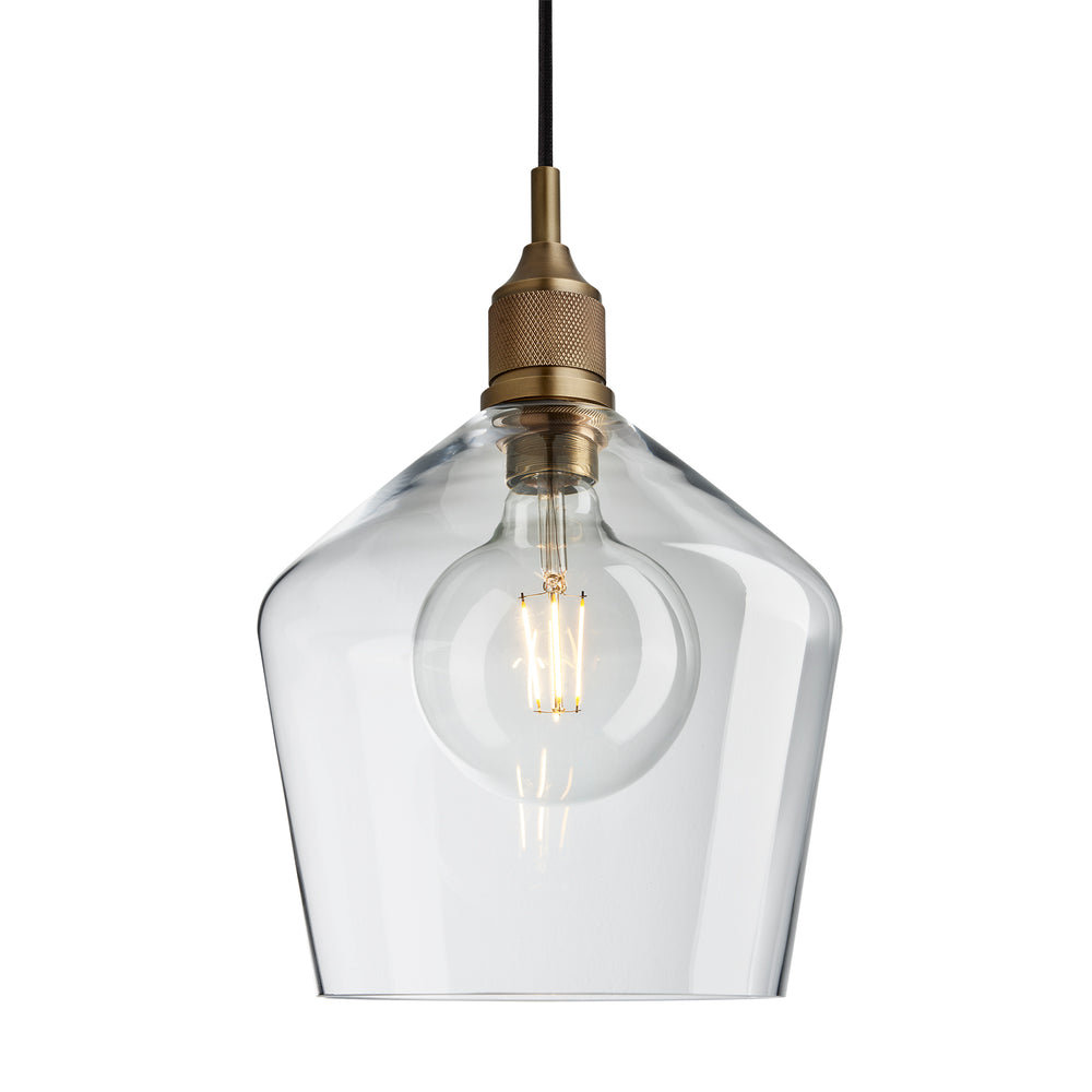 Noho Clear Glass Schoolhouse Pendant Light - 10 Inch with Brass Holder 