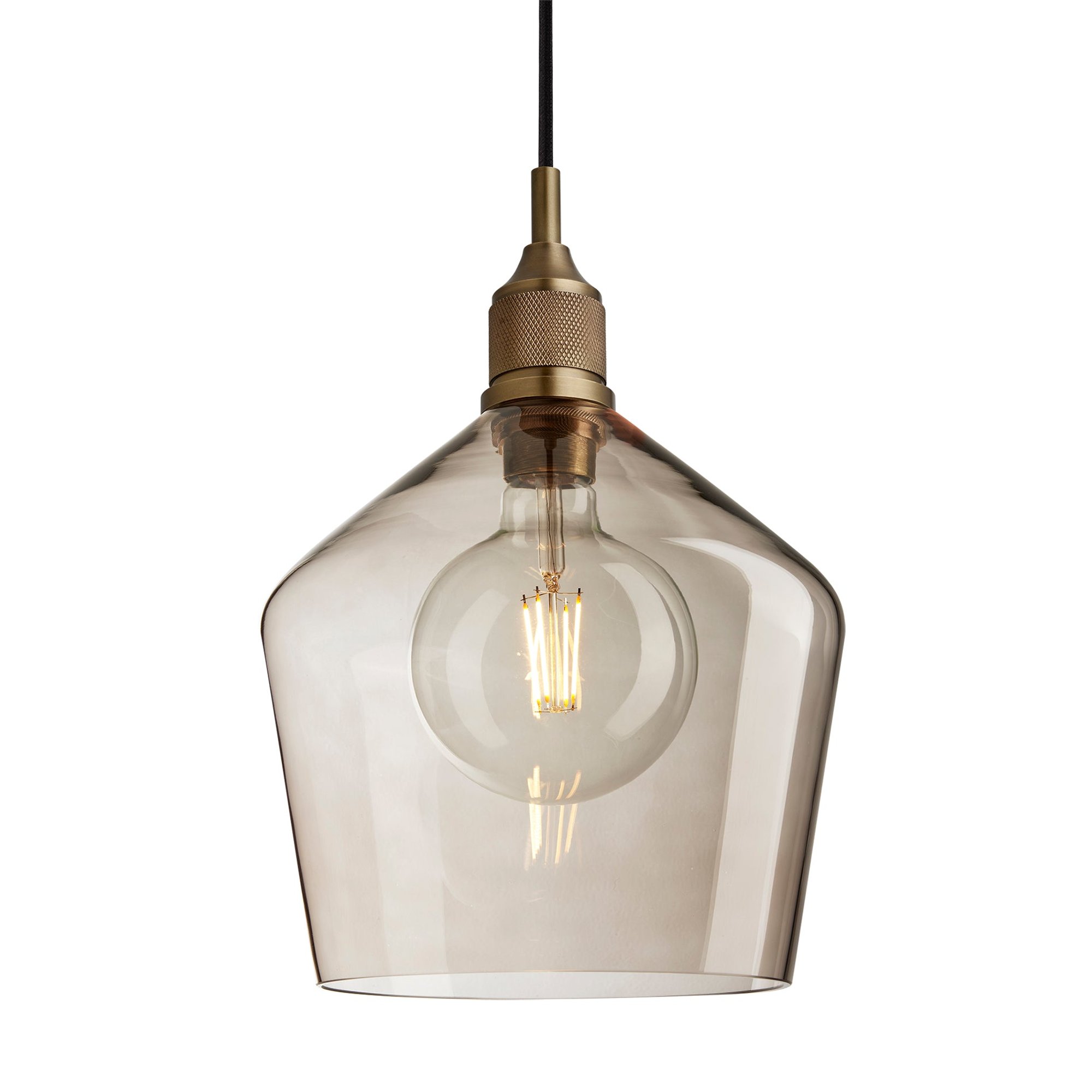 Noho Mocha Glass Schoolhouse Pendant Light - 10 Inch with Brass Holder 
