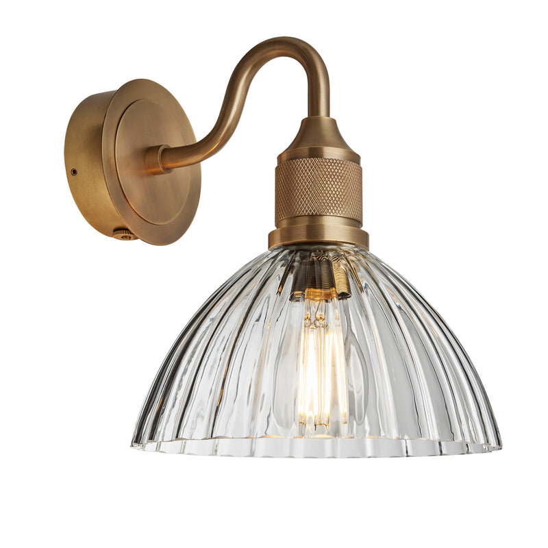 Noho Glass Ribbed Dome Swan Neck Wall Light - 8 Inch - Wall Lights - Industville Lighting UK