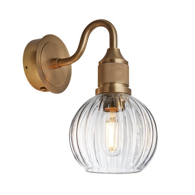 Noho Glass Ribbed Globe Swan Neck Wall Light - 6 Inch - New in Lighting & Homeware - Industville Lighting UK