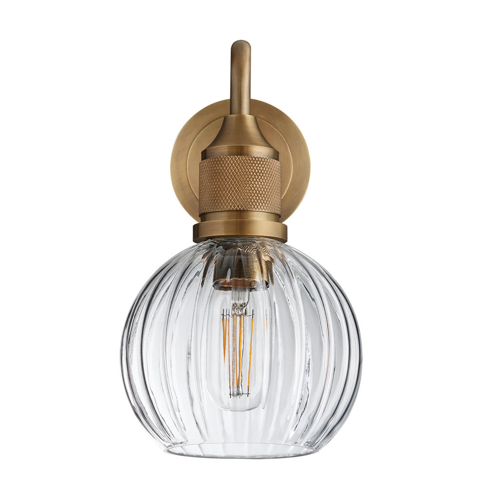 Noho Glass Ribbed Globe Swan Neck Wall Light - 6 Inch with Brass Holder 
