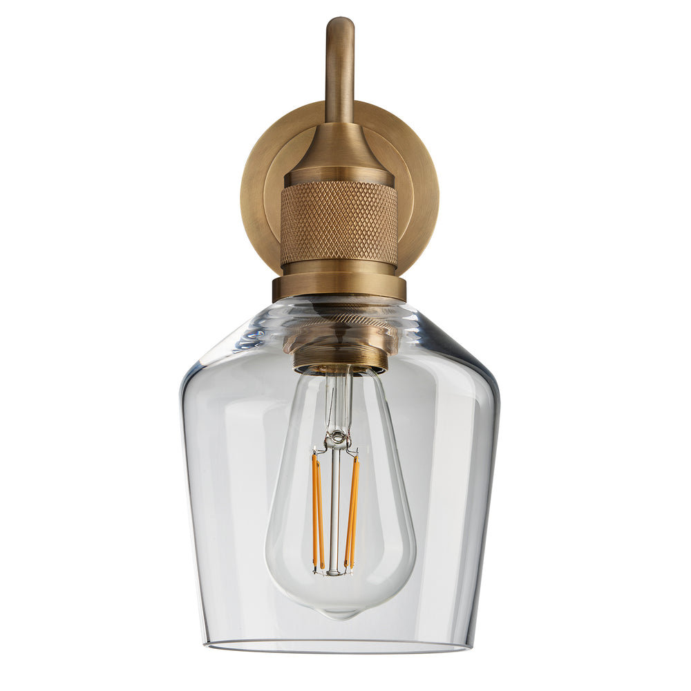 Noho Clear Glass Schoolhouse Swan Neck Wall Light - 5.5 Inch with Brass Holder
