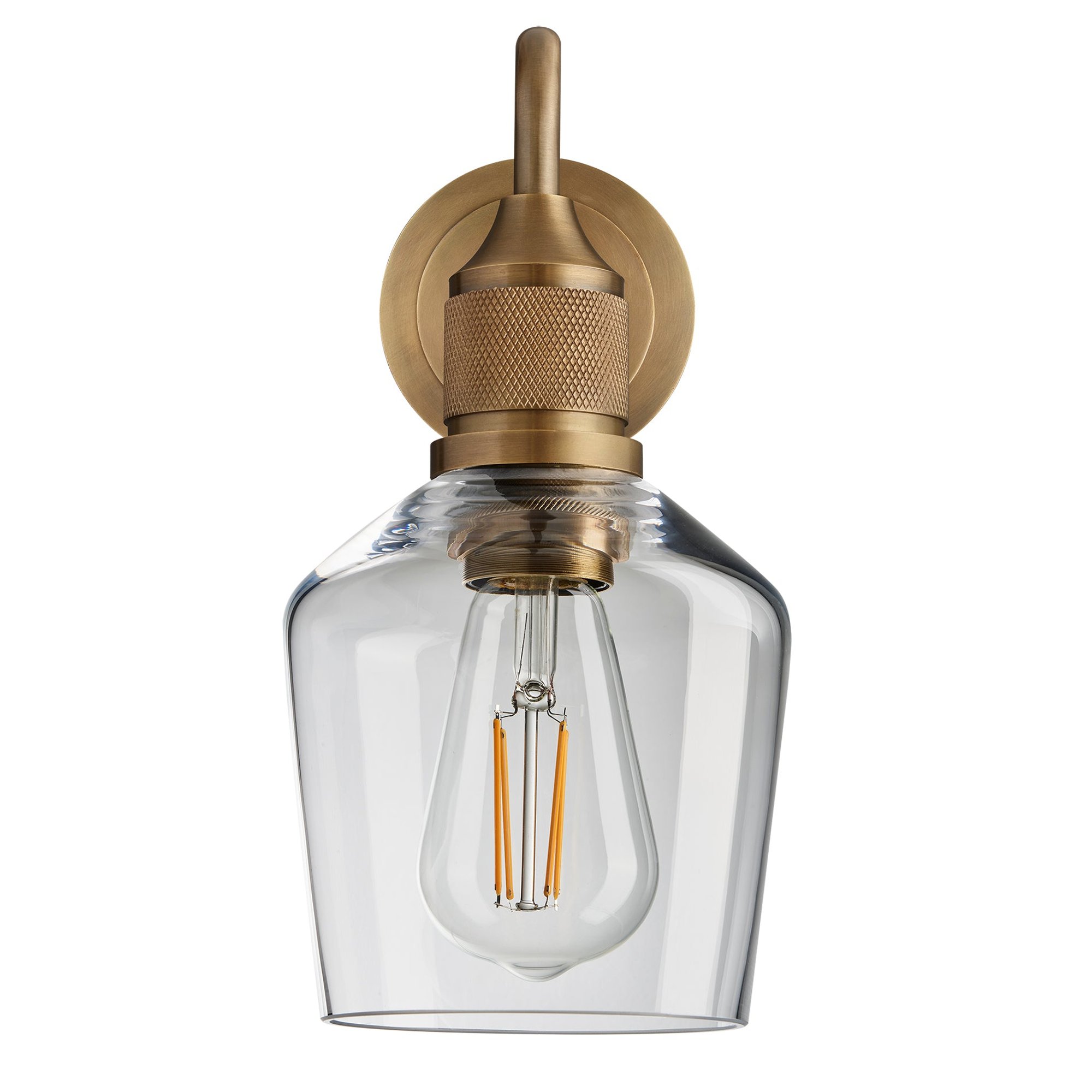 Noho Clear Glass Schoolhouse Swan Neck Wall Light - 5.5 Inch with Brass Holder