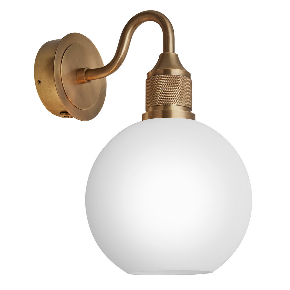 Noho Glass Globe Swan Neck Wall Light - 7 Inch - Opal Brass Holder