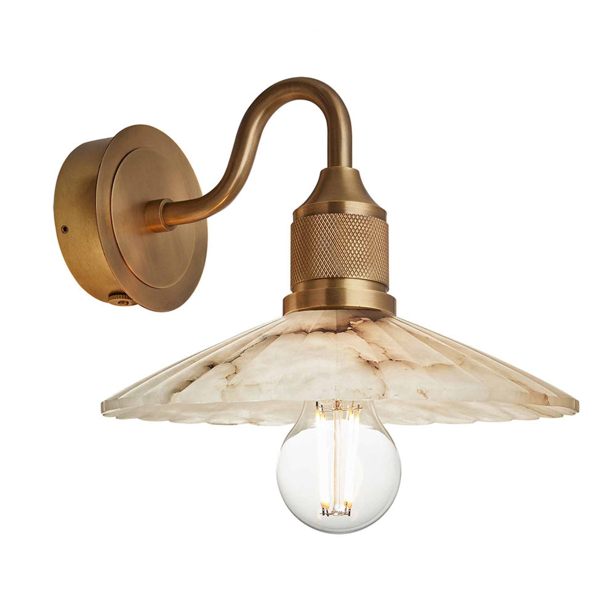 Noho Alabaster Fluted Slope Swan Neck Wall Light in 9 Inch
