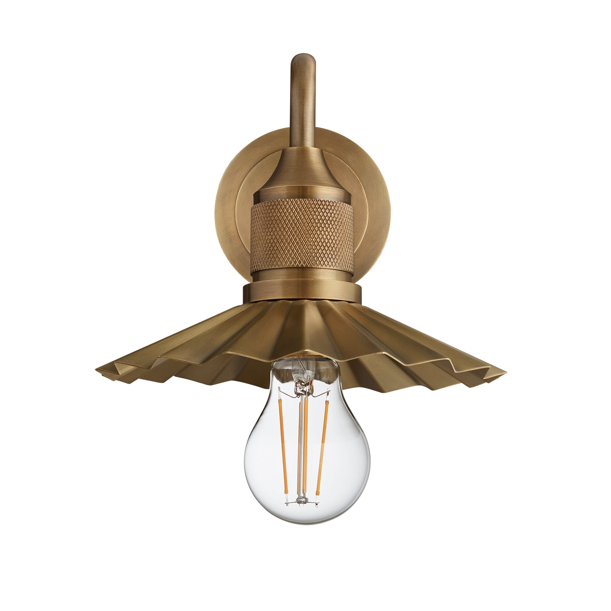 Noho Pleated Slope Swan Neck Wall Light in 8 Inch in Brass finish