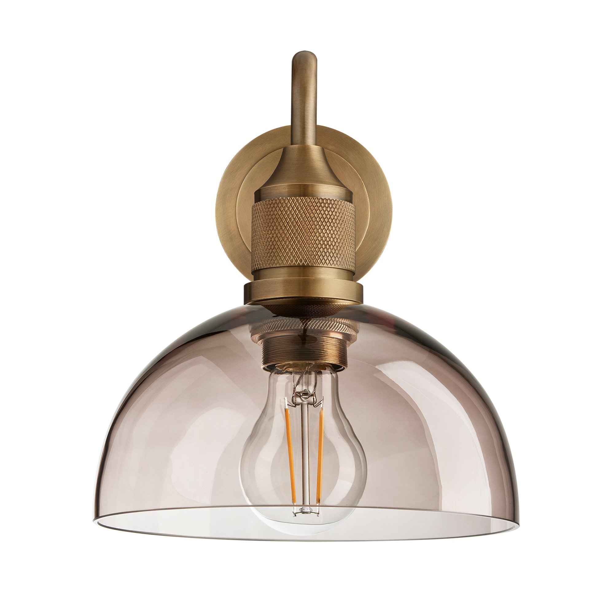 Noho Smoked Glass Dome Swan Neck Wall Light - 8 Inch with Brass Holder