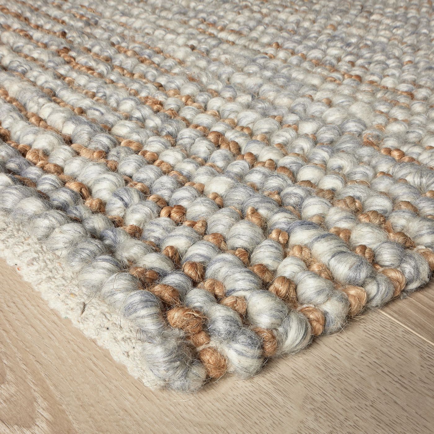 Fara Hand Woven Jute & Wool Rug in Natural & Grey with Measurements 120 x 180 cm, Product Code RG-10-HWJW-N-GR-M
