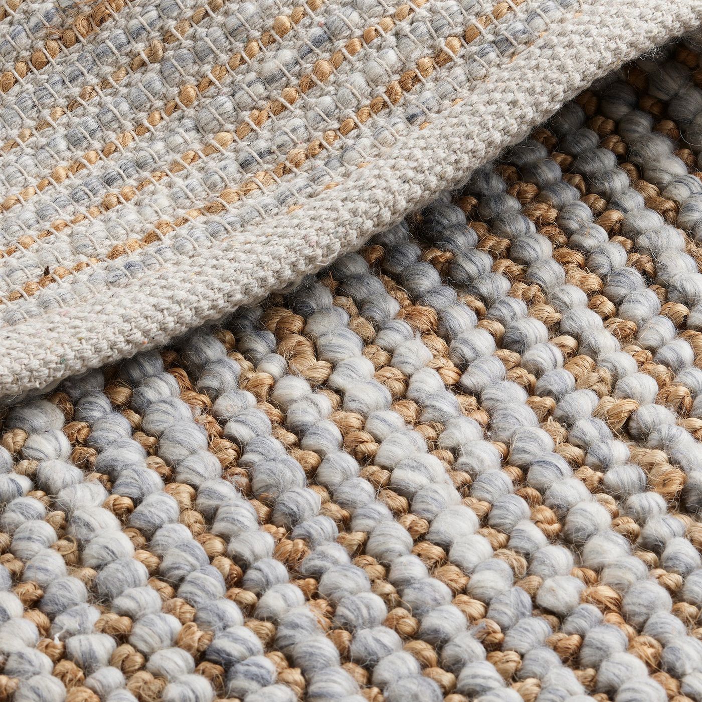 Fara Hand Woven Jute & Wool Rug in Natural & Grey with Measurements 120 x 180 cm, Product Code RG-10-HWJW-N-GR-M