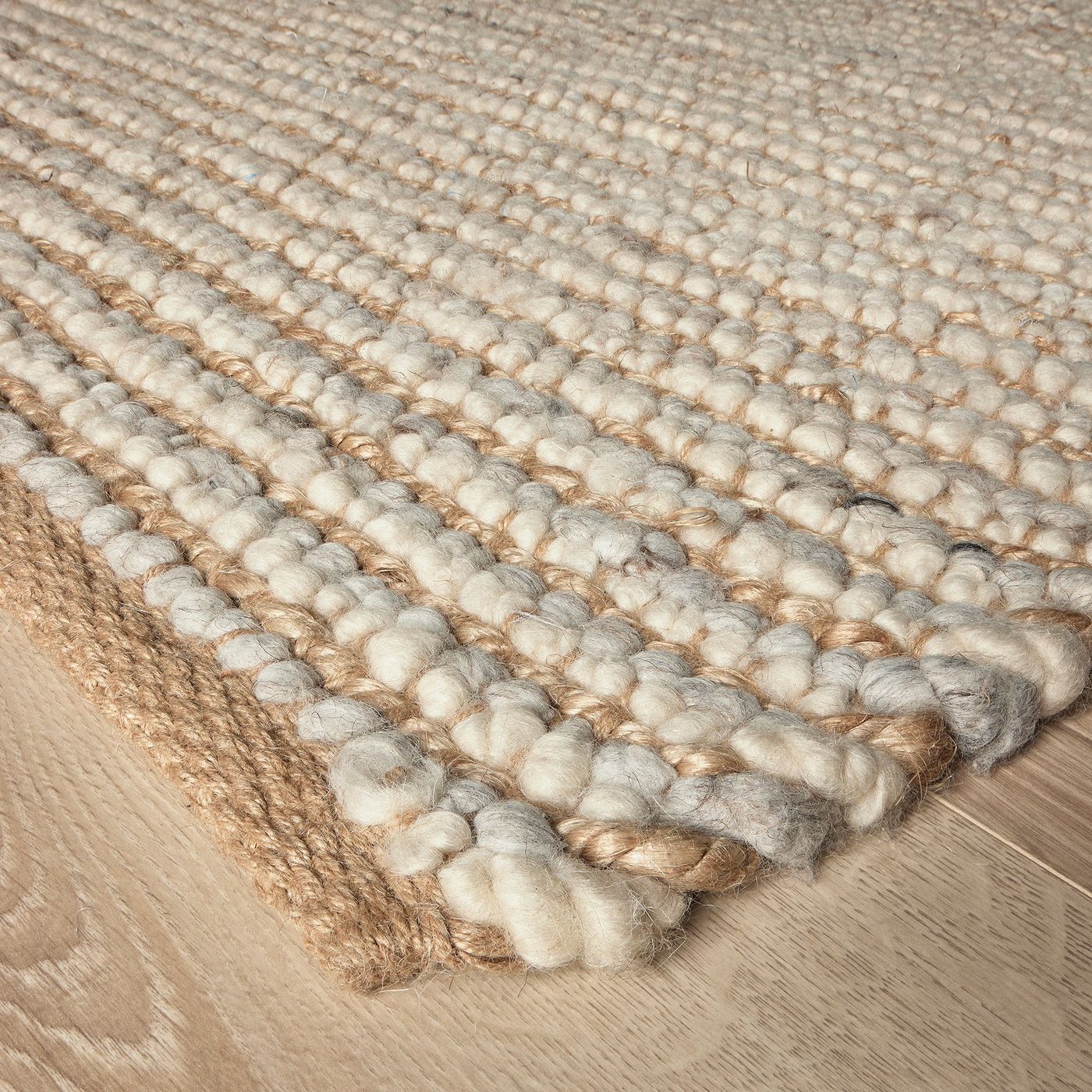 Petton Hand Woven Jute & Wool Rug in Natural & Cream with Measurements 120 x 180 cm, Product Code RG-11-HWJW-N-CR-M