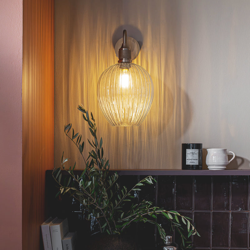Noho Glass Ribbed Tulip Swan Neck Wall Light - 9 Inch - New in Lighting & Homeware - Industville Lighting UK