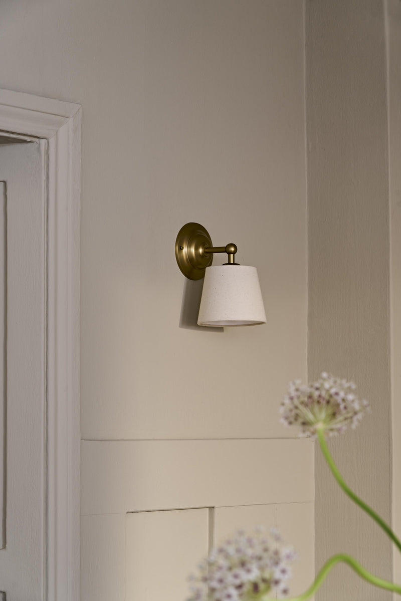 Orlando Empire Wall Light in Brass Finish with Light Natural Cotton Shade 