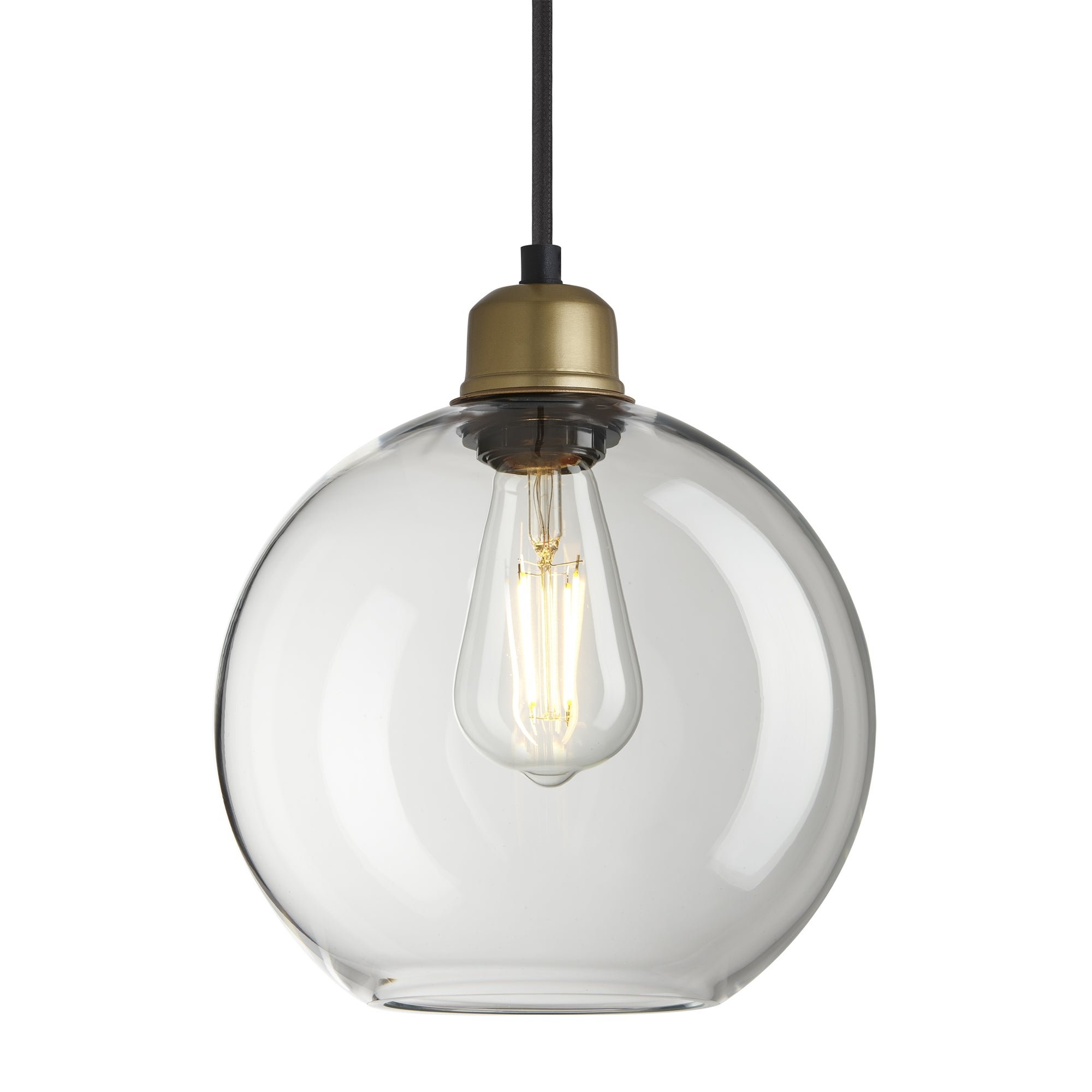 Orlando Glass Globe Pendant  9 Inch  Clear with Brass Holder