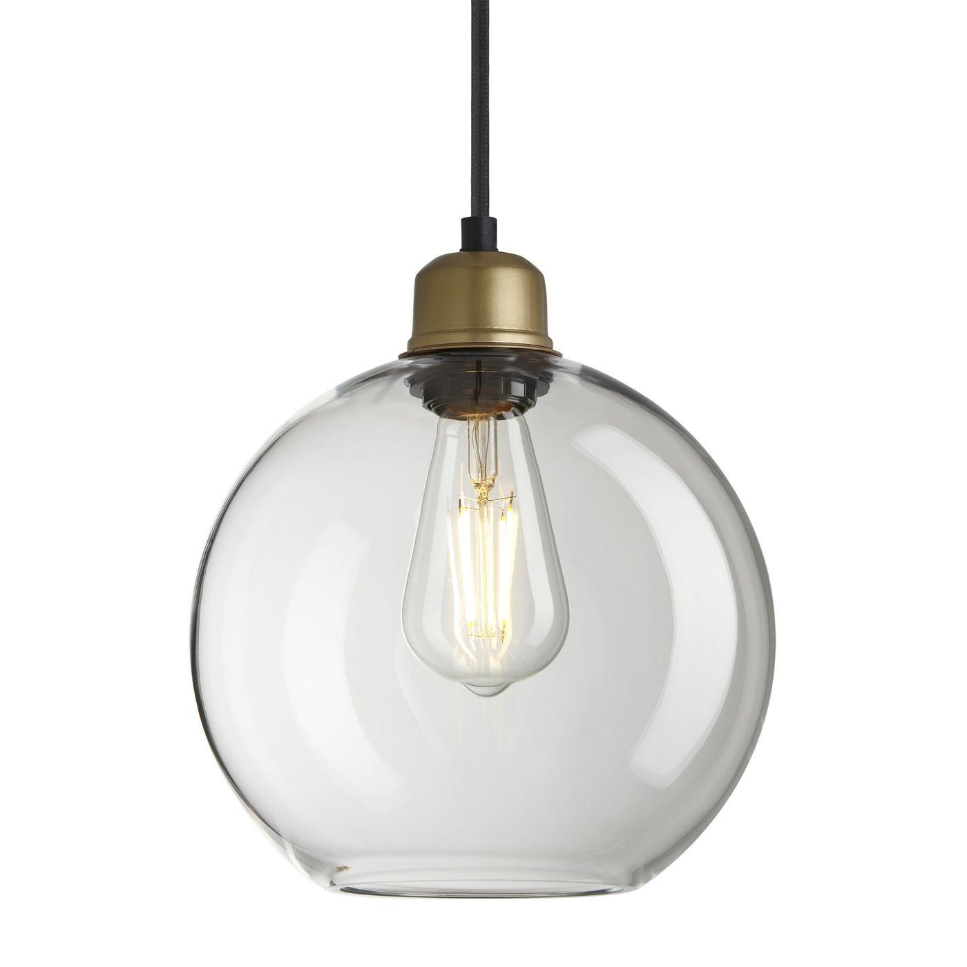 Orlando Glass Globe Pendant  9 Inch  Clear with Brass Holder