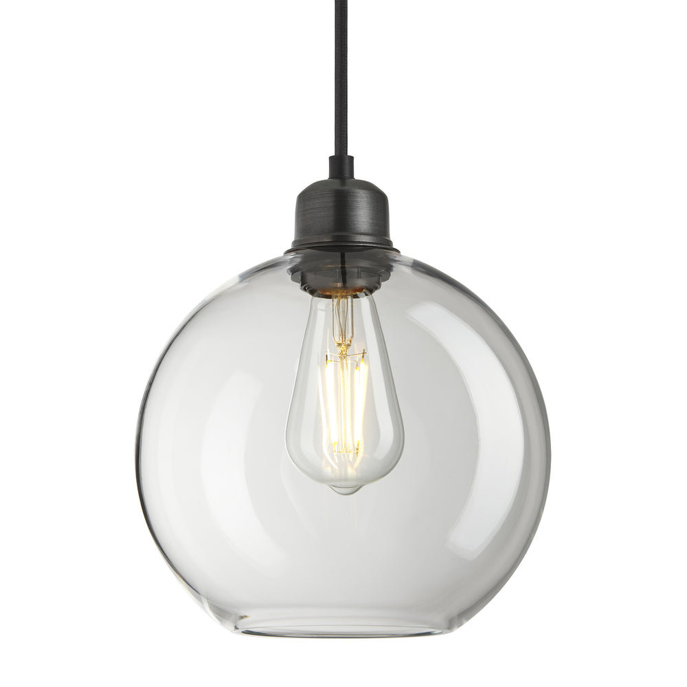 Orlando Glass Globe Pendant  9 Inch  Clear with Pewter Holder