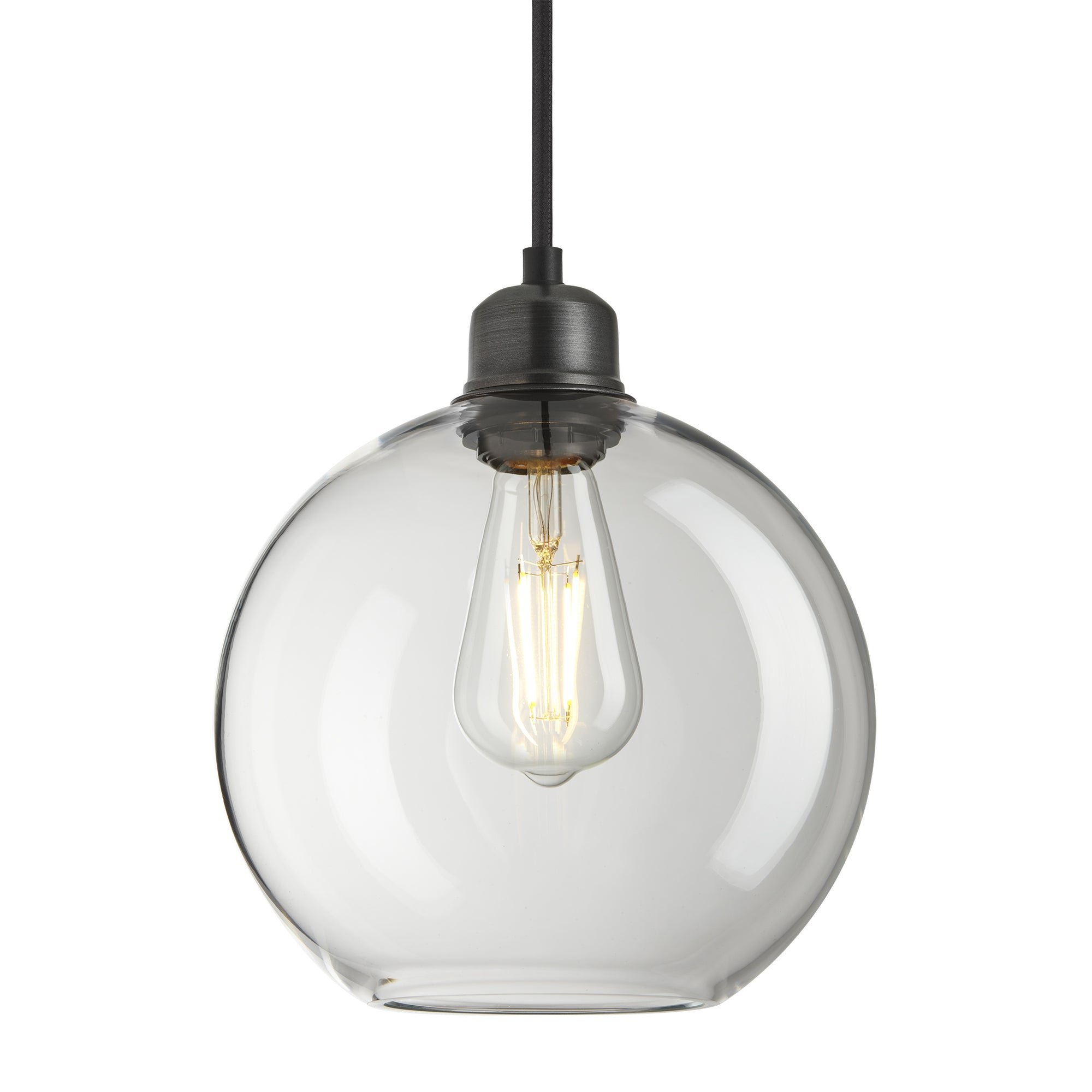 Orlando Glass Globe Pendant  9 Inch  Clear with Pewter Holder
