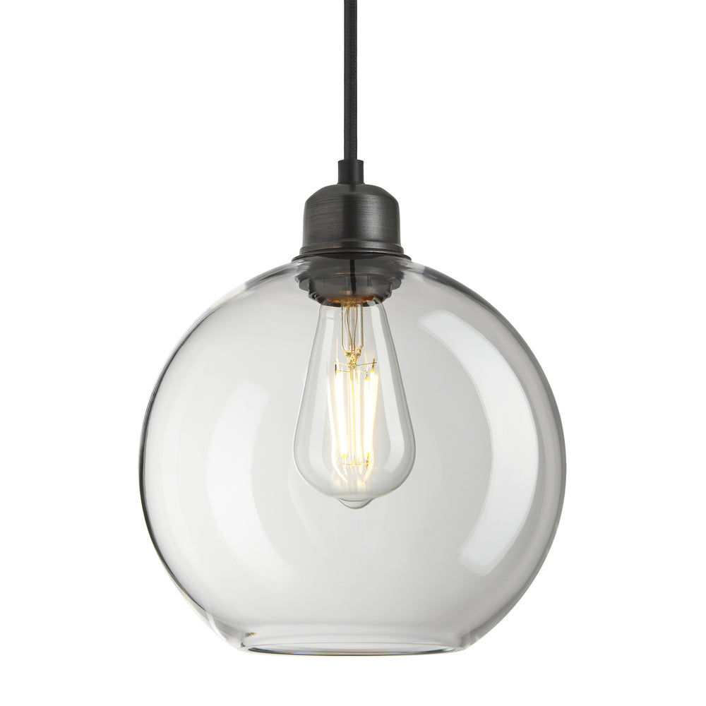 Orlando Glass Globe Pendant  9 Inch  Clear with Pewter Holder