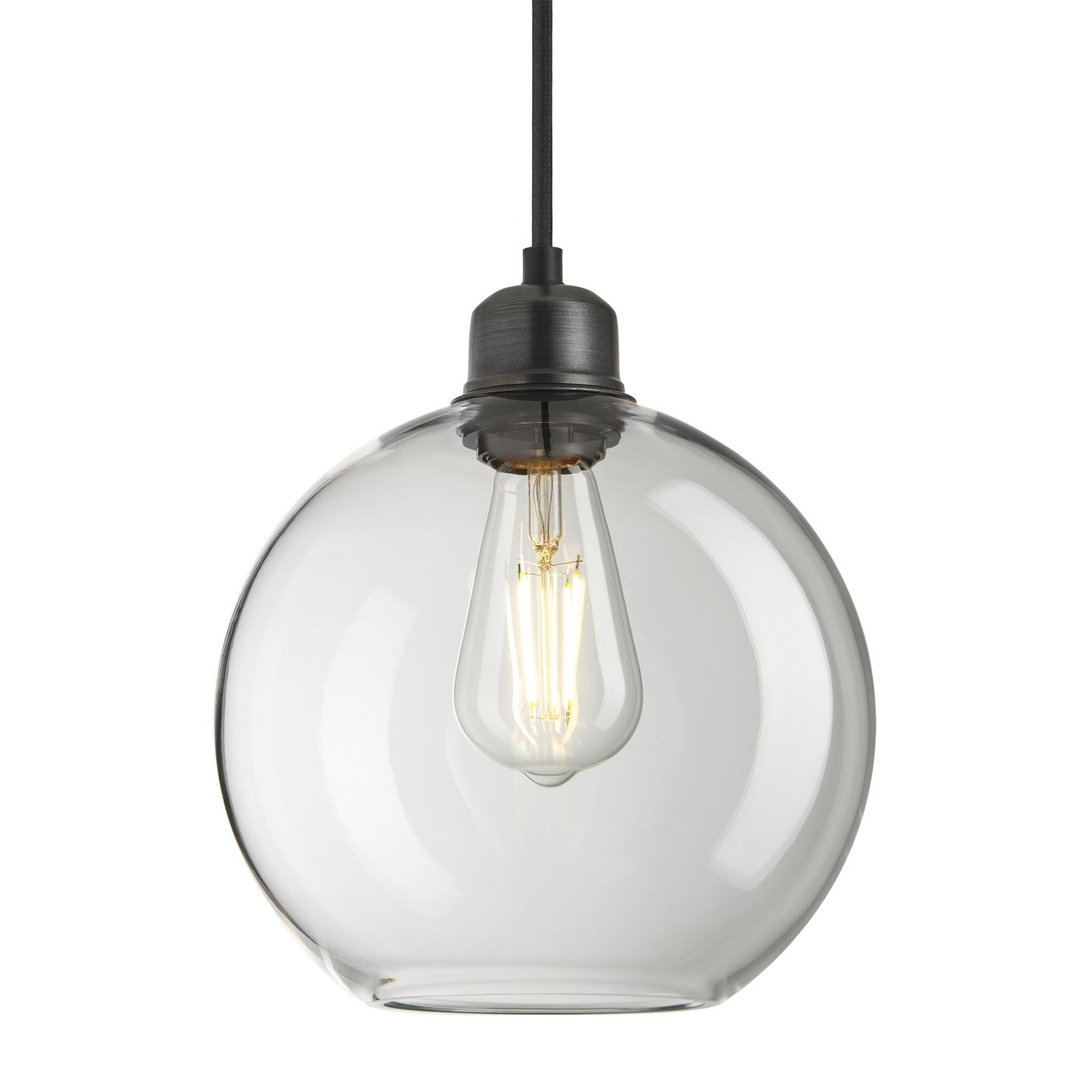 Orlando Glass Globe Pendant  9 Inch  Clear with Pewter Holder