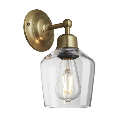 Orlando Glass Schoolhouse Wall Light in 5.5 Inch Clear Finish with Brass Holder