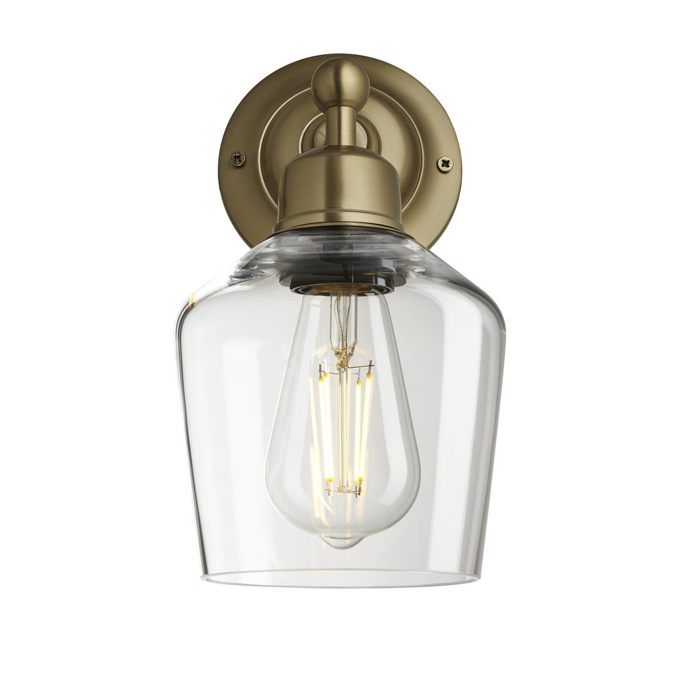 Orlando Glass Schoolhouse Wall Light in 5.5 Inch Clear Finish with Brass Holder