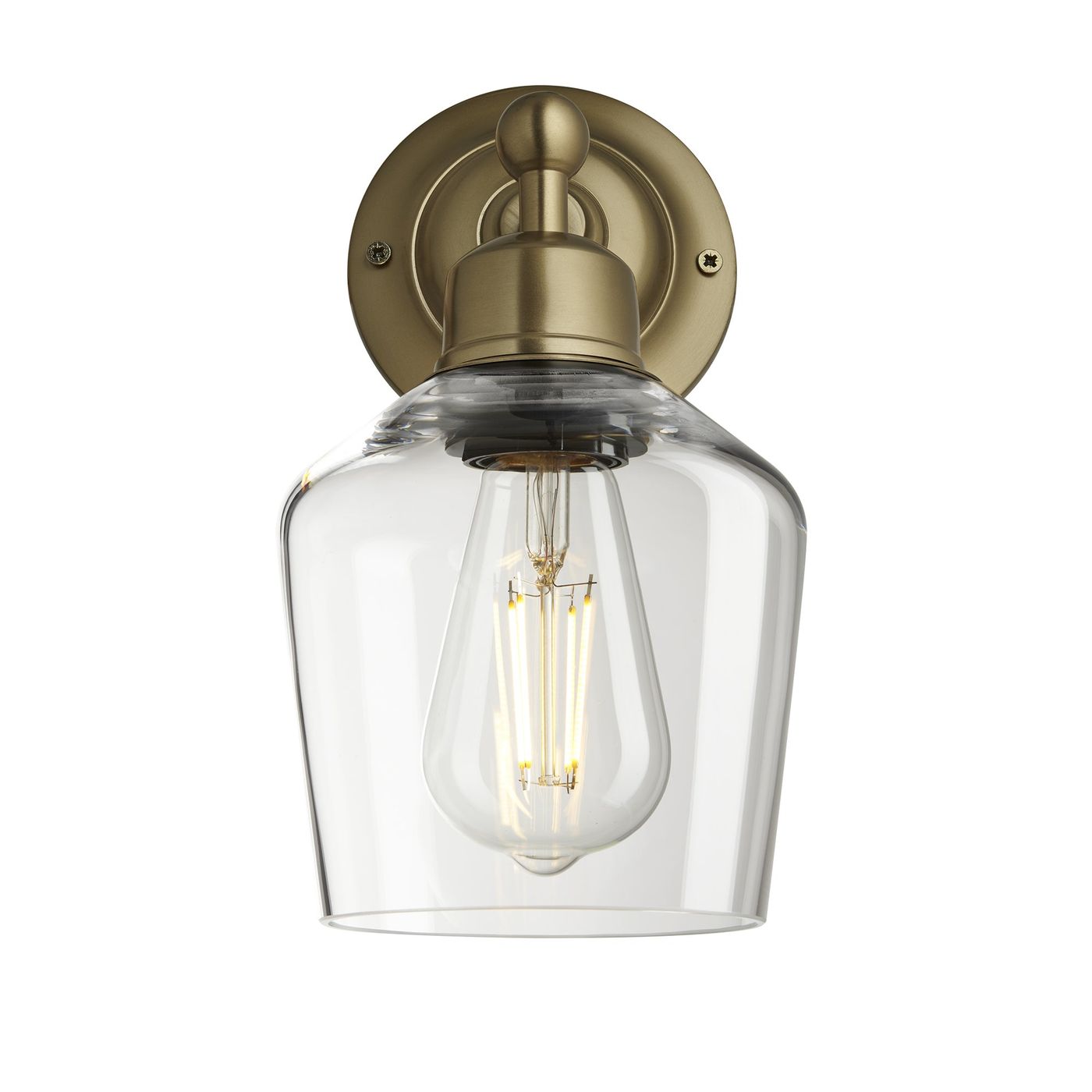 Orlando Glass Schoolhouse Wall Light in 5.5 Inch Clear Finish with Brass Holder
