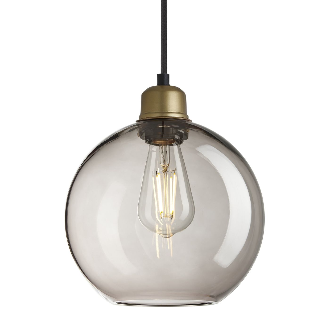 Orlando Smoked Glass Globe Pendant  9 Inch  Mocha Finish with Brass Holder