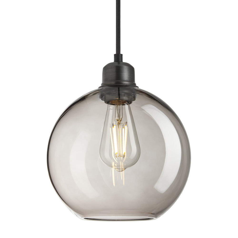 Orlando Smoked Glass Globe Pendant  9 Inch  Mocha Finish with Pewter Holder