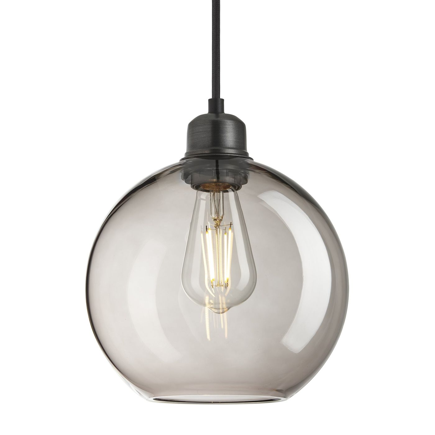 Orlando Smoked Glass Globe Pendant  9 Inch  Mocha Finish with Pewter Holder